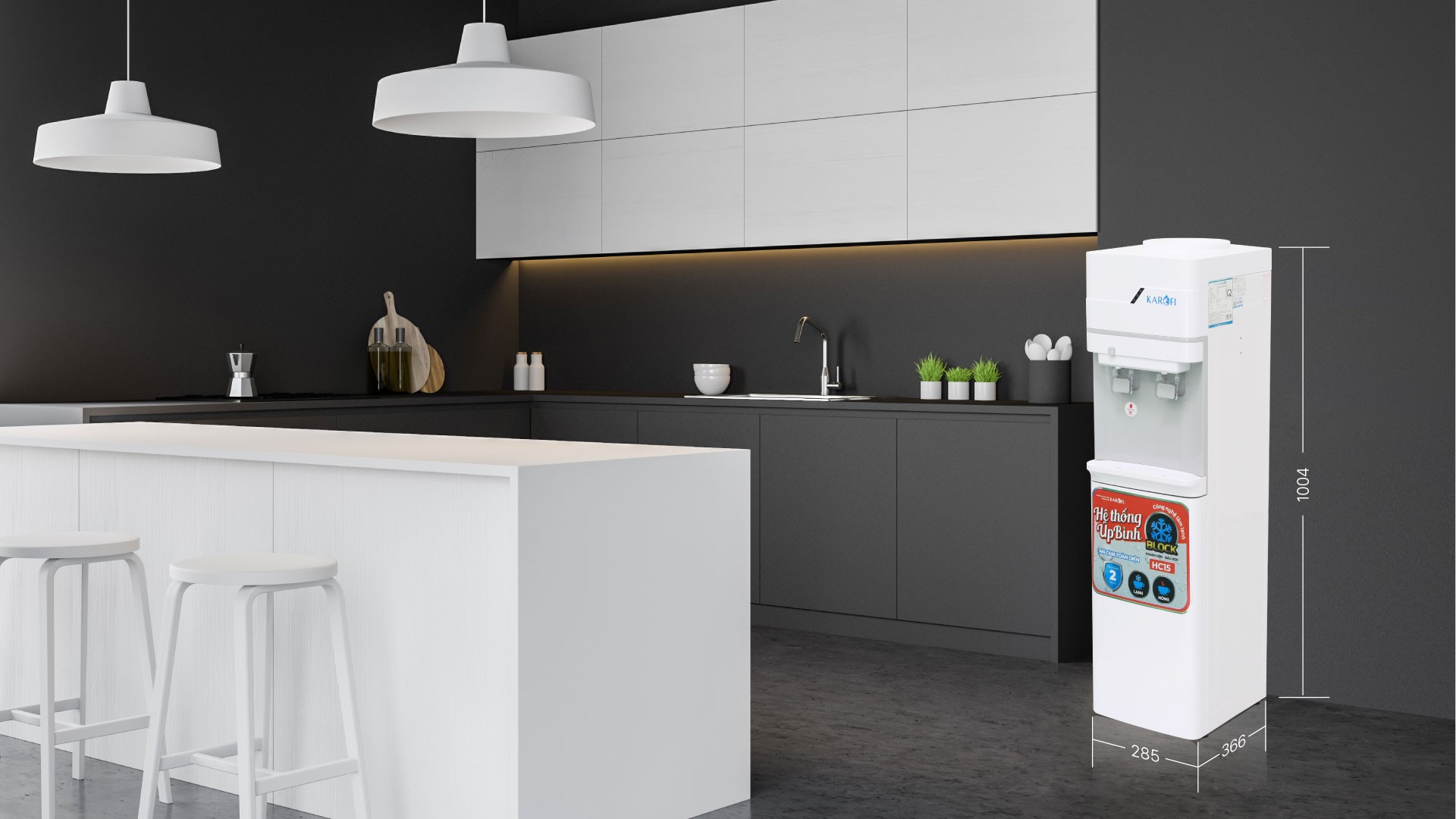 Cây nước nóng lạnh Karofi HC15 thiết kế hiện đại nhỏ gọn